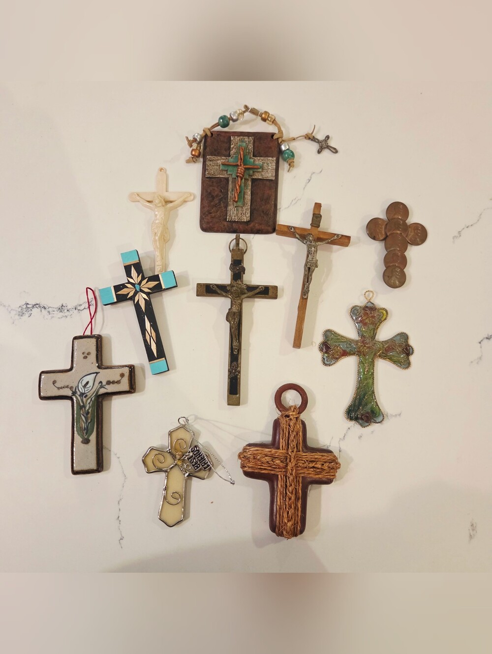 Lot VTG Mixed Cross Crucifix Jesus Wall Hanging,  Ceramic Wood Unique Religious